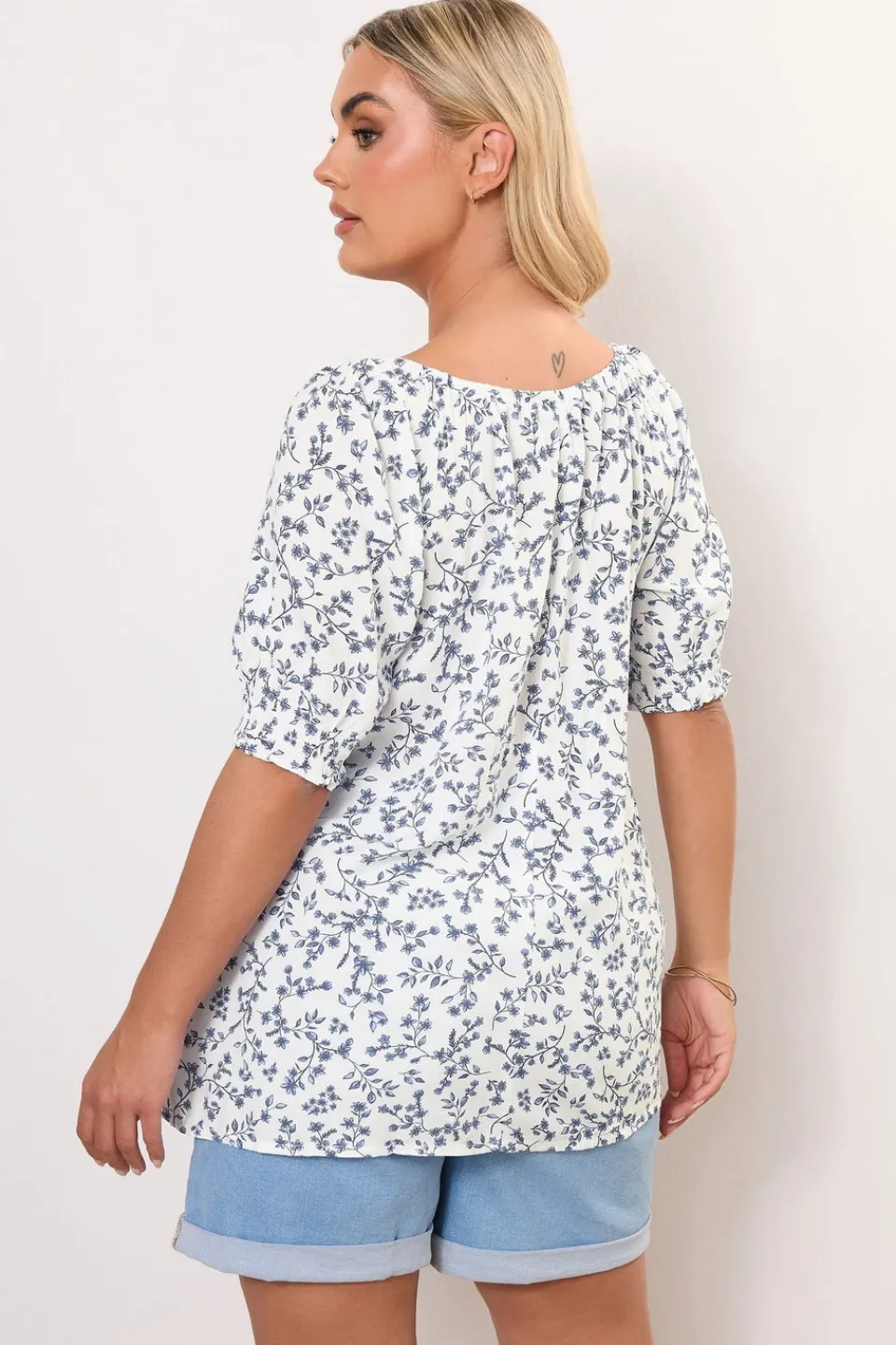 Tops>YOURS Curve White Floral Print Tie Front Top