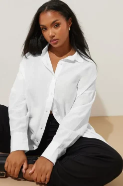 Tops>YOURS Curve White Long Sleeve Linen Shirt