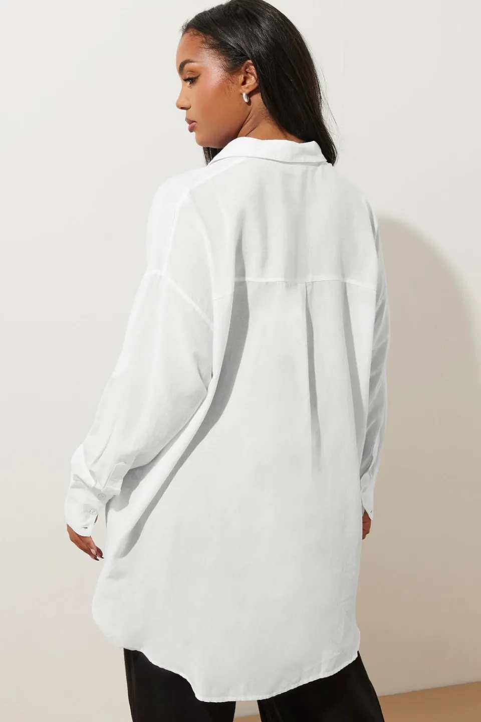 Tops>YOURS Curve White Long Sleeve Linen Shirt