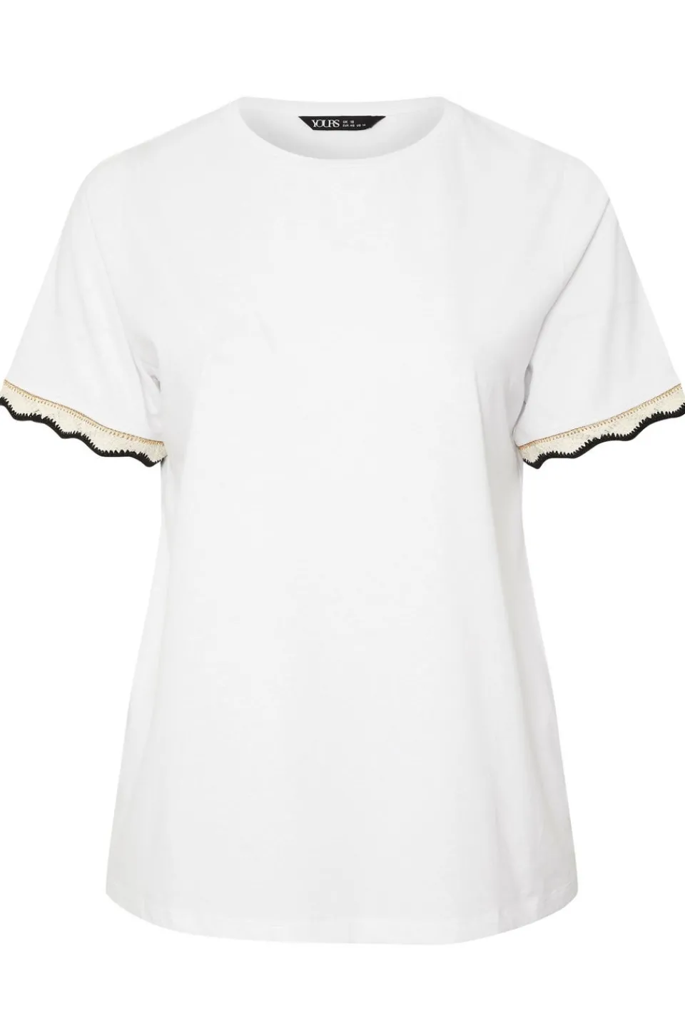 T-Shirts>YOURS Curve White Metallic Crochet Trim T-Shirt