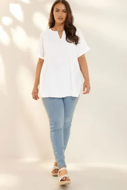 Tops>YOURS Curve White Notch Neck Blouse