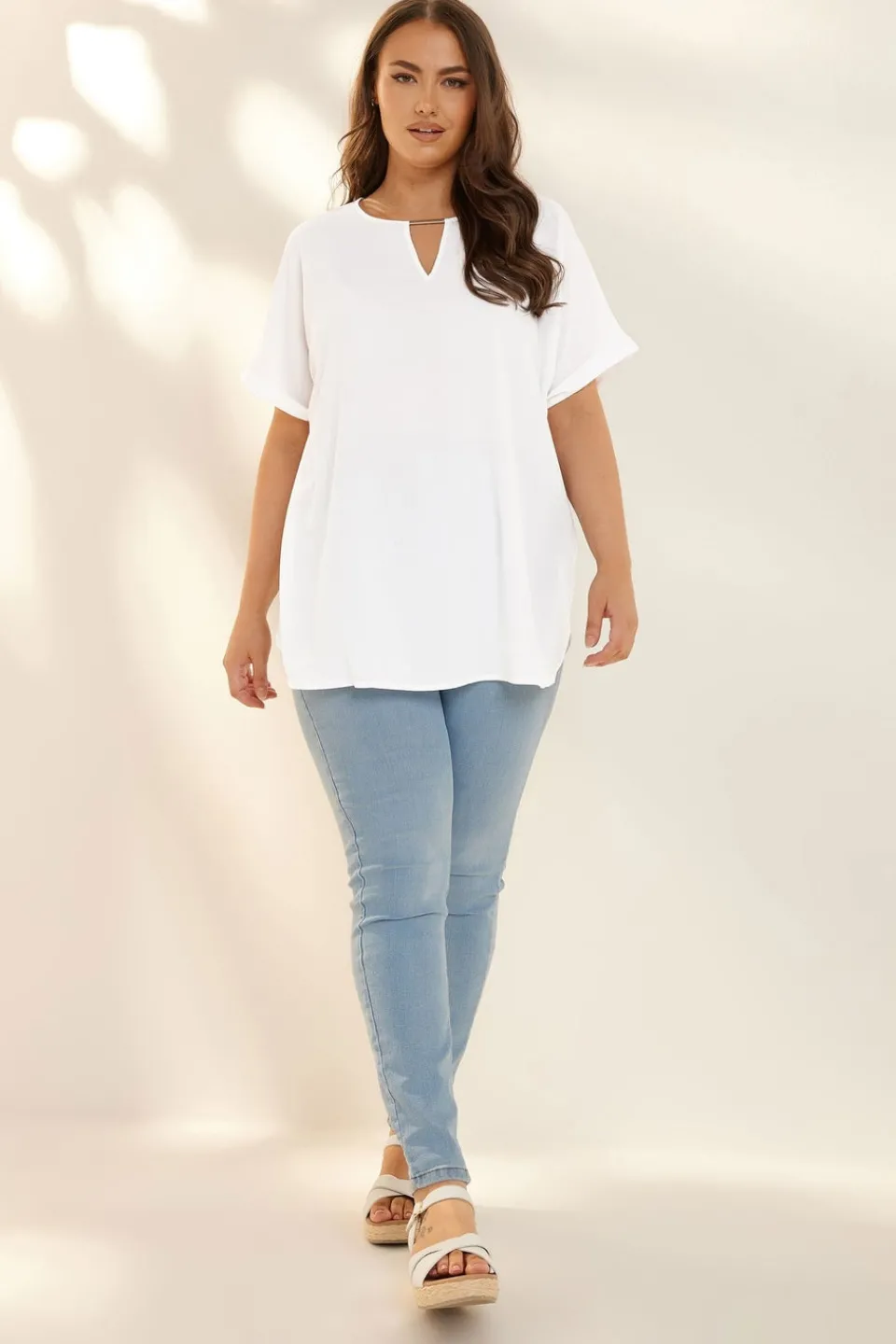 Tops>YOURS Curve White Notch Neck Blouse