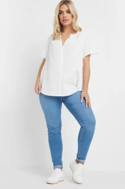 Tops>YOURS Curve White Short Sleeve Cotton Blouse