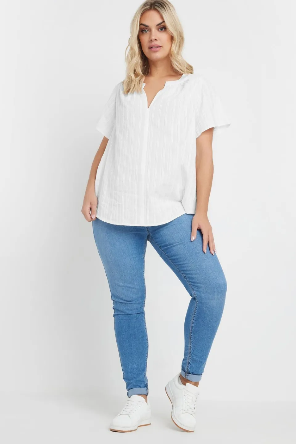 Tops>YOURS Curve White Short Sleeve Cotton Blouse