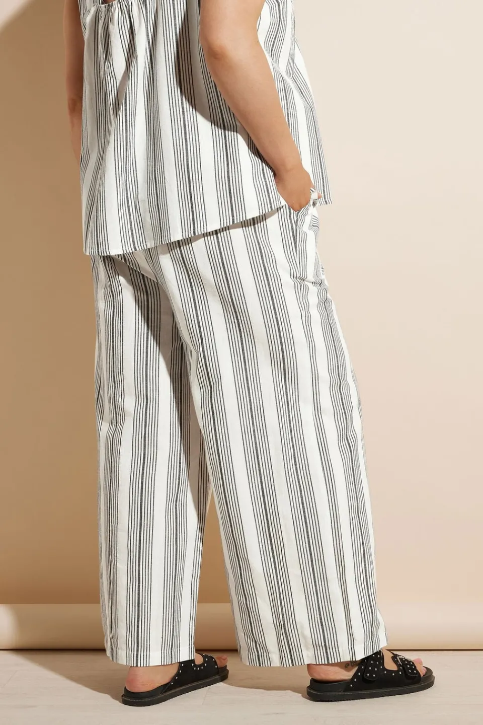 Trousers>YOURS Curve White Stripe Belted Wide Leg Linen Trousers