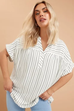 Tops>YOURS Curve White Stripe Short Sleeve Blouse