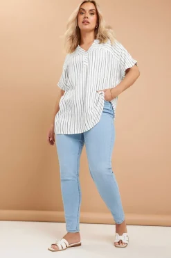 Tops>YOURS Curve White Stripe Short Sleeve Blouse