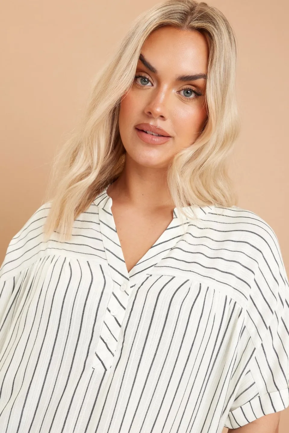 Tops>YOURS Curve White Stripe Short Sleeve Blouse