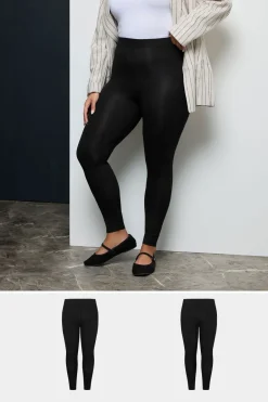 Loungewear>YOURS For Good 2 Pack Curve Black Cotton Stretch Leggings