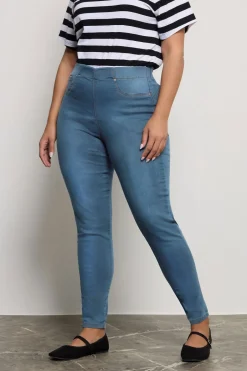 Jeans & Jeggings>YOURS For Good Curve Mid Blue Pull On Bum Shaper Lola Stretch Jeggings