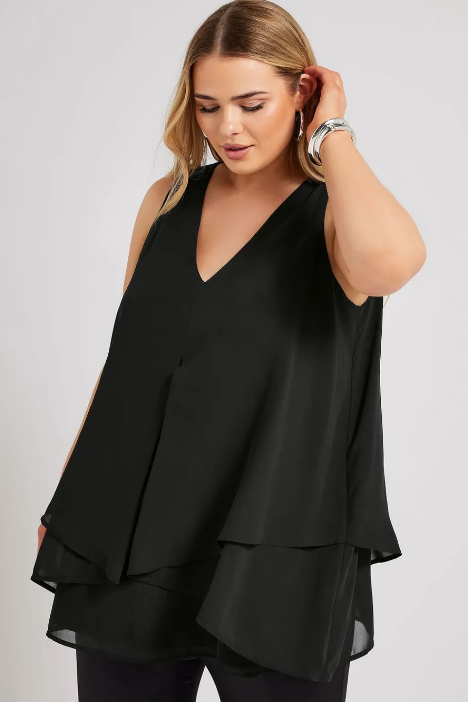 Tops>YOURS London Curve Black Layered Sleeveless Blouse