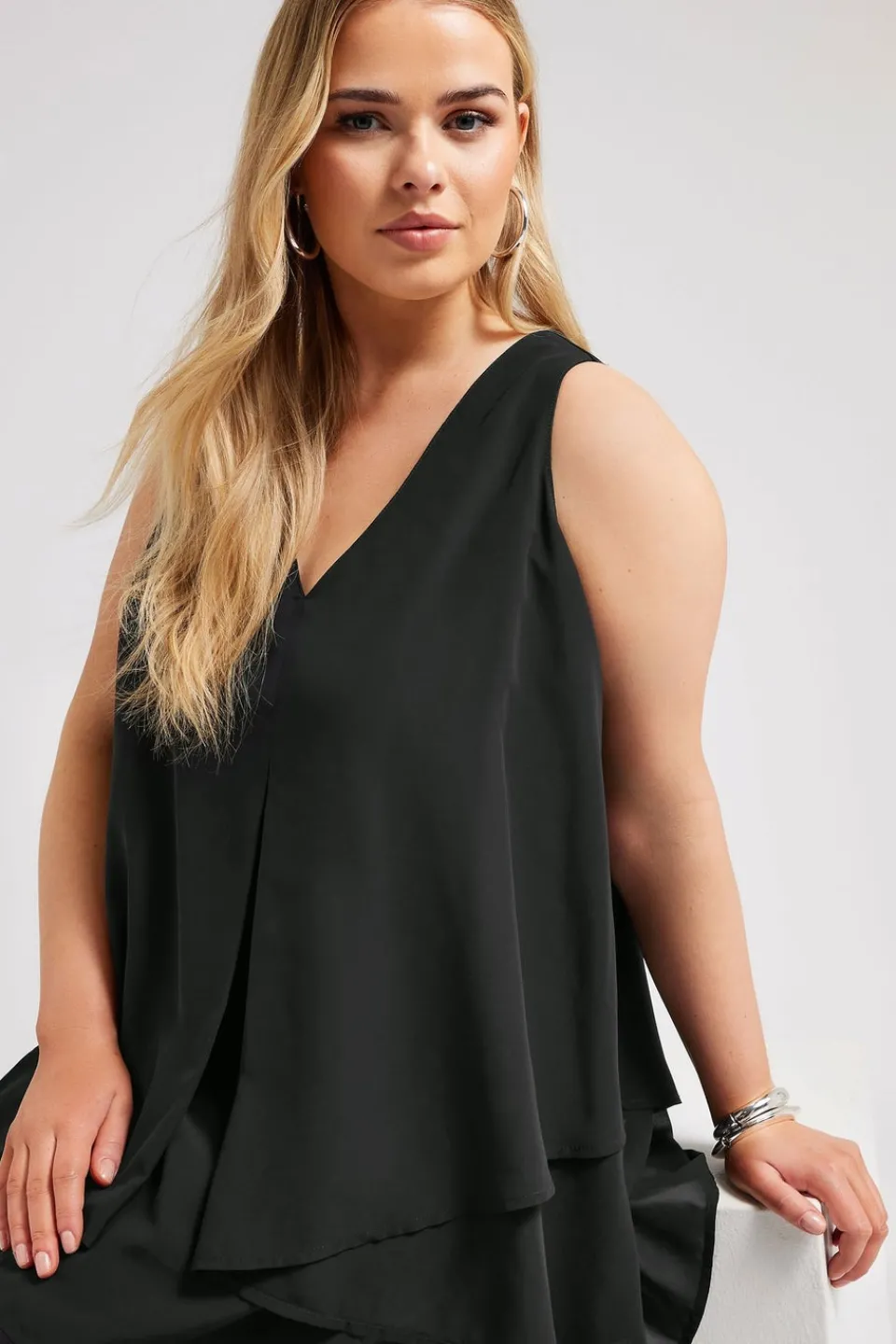 Tops>YOURS London Curve Black Layered Sleeveless Blouse
