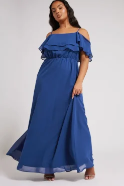 Dresses>YOURS London Curve Cobalt Blue Frill Cold Shoulder Maxi Dress