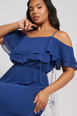 Dresses>YOURS London Curve Cobalt Blue Frill Cold Shoulder Maxi Dress