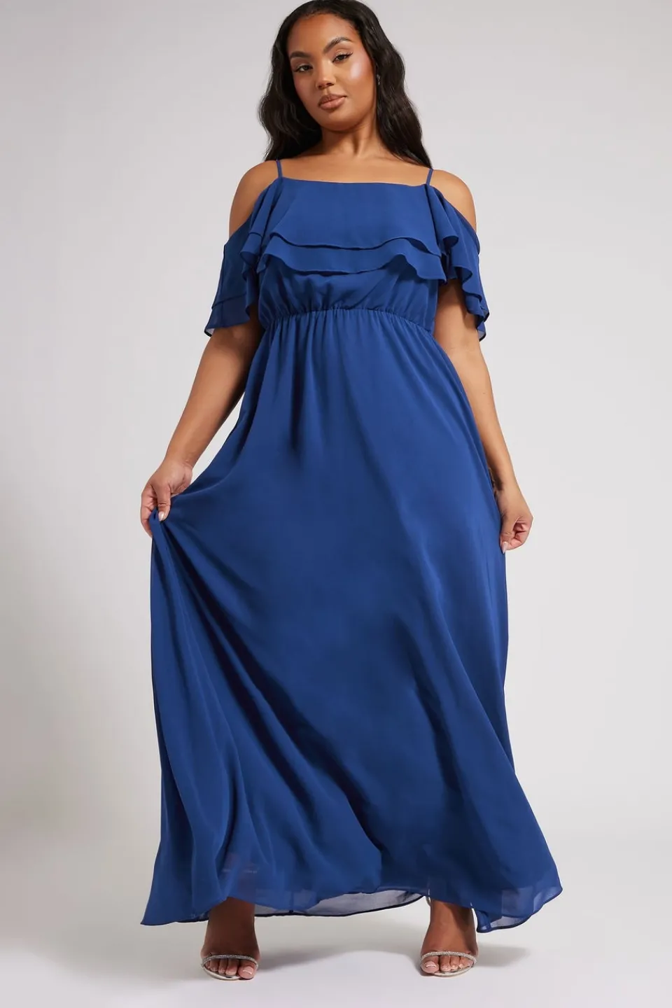Dresses>YOURS London Curve Cobalt Blue Frill Cold Shoulder Maxi Dress
