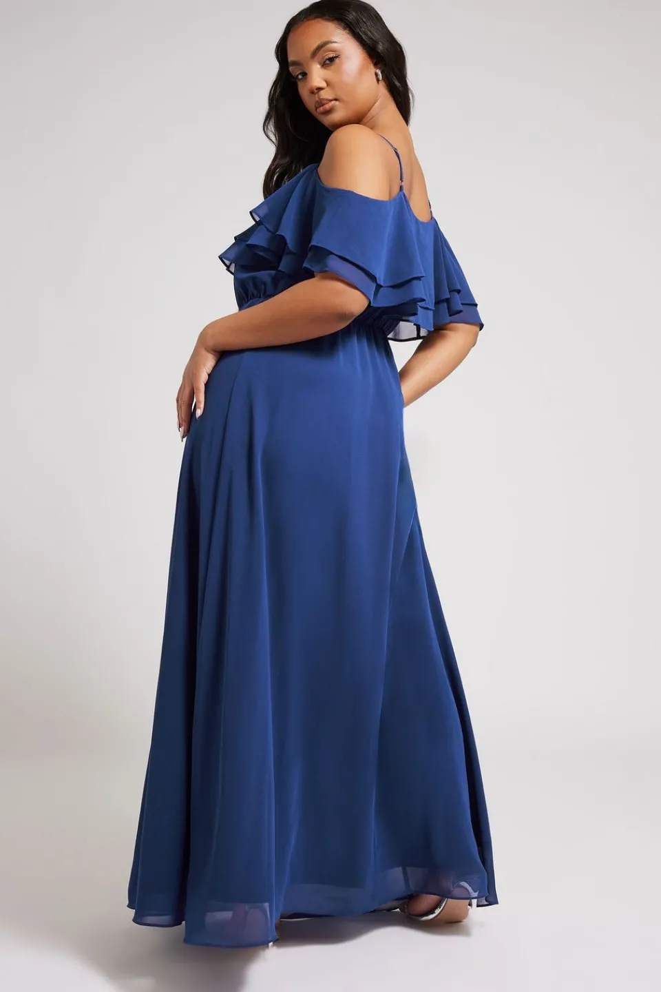 Dresses>YOURS London Curve Cobalt Blue Frill Cold Shoulder Maxi Dress