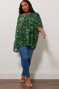 Tops>YOURS London Curve Green Abstract Print Cape Top