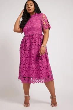 Dresses>YOURS London Curve Magenta Pink Lace Crochet Midi Dress