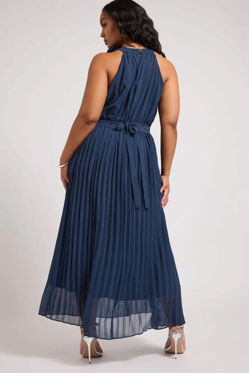 Dresses>YOURS London Curve Navy Blue Corsage Detail Pleated Maxi Dress