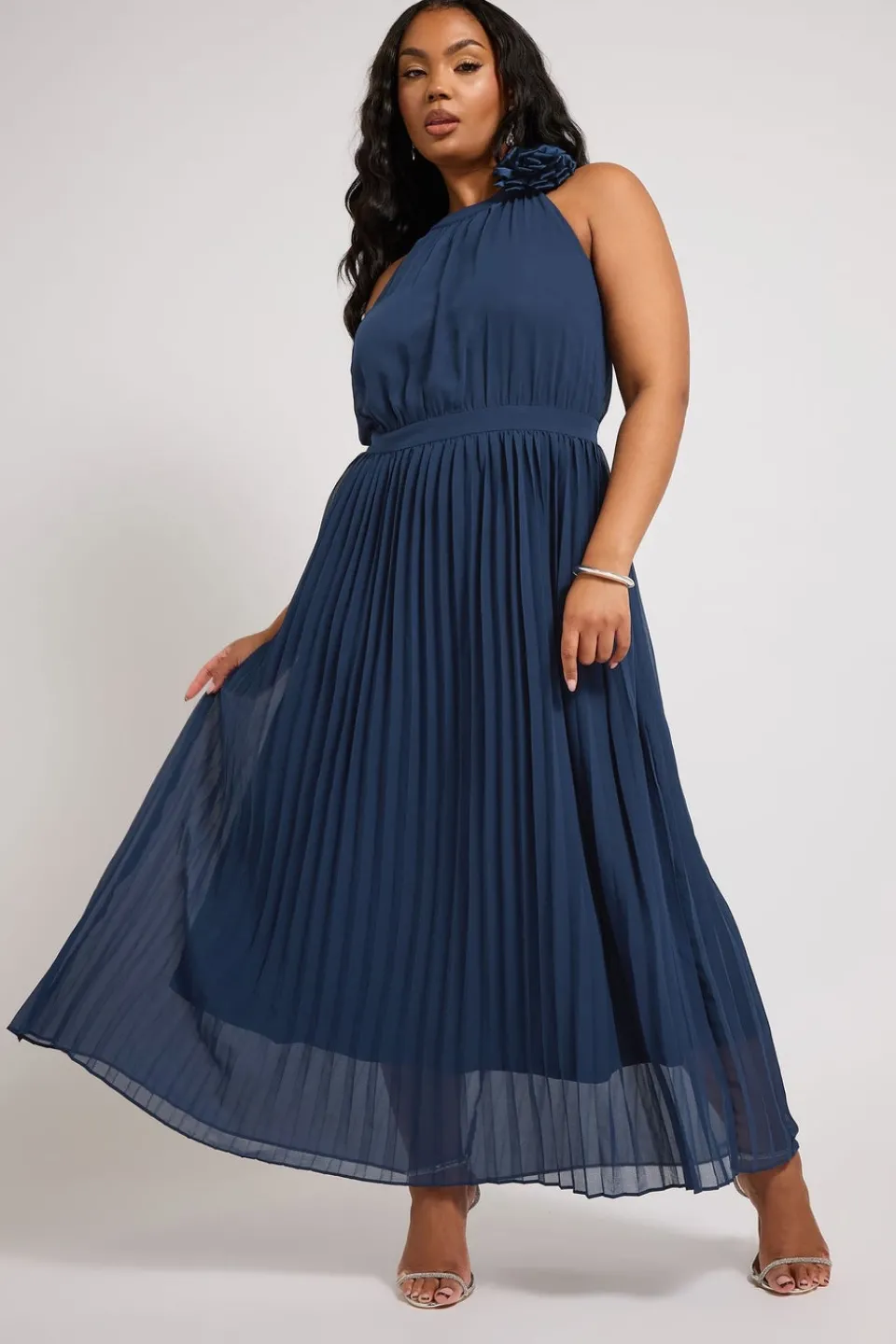 Dresses>YOURS London Curve Navy Blue Corsage Detail Pleated Maxi Dress