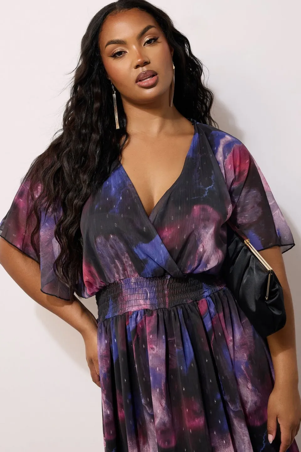 Dresses>YOURS London Curve Purple Abstract Metallic Print Midi Dress