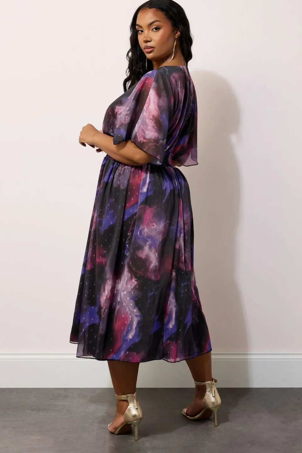 Dresses>YOURS London Curve Purple Abstract Metallic Print Midi Dress