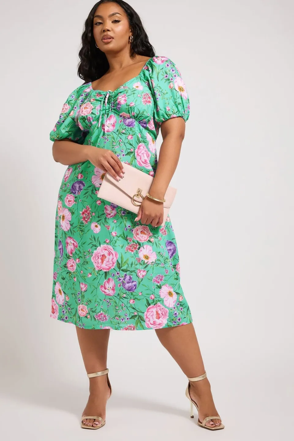 Dresses>YOURS London Curve Teal Green Floral Midi Dress