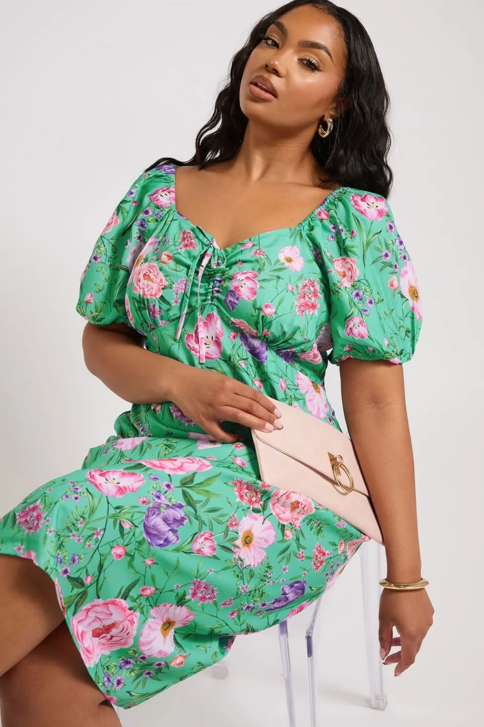 Dresses>YOURS London Curve Teal Green Floral Midi Dress