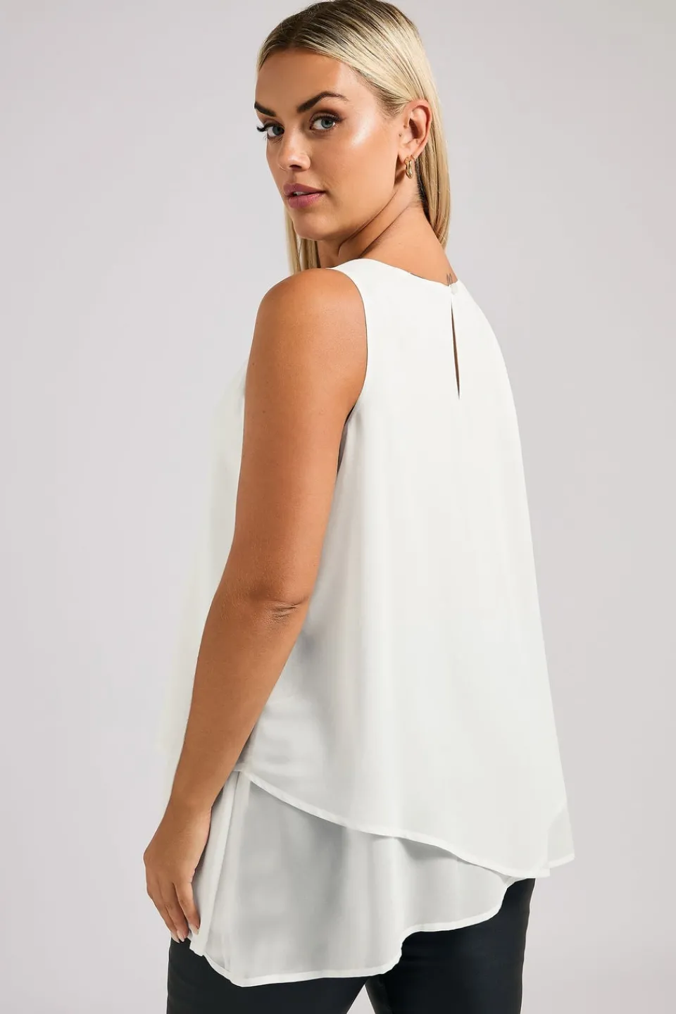 Tops>YOURS London Curve White Layered V Neck Top