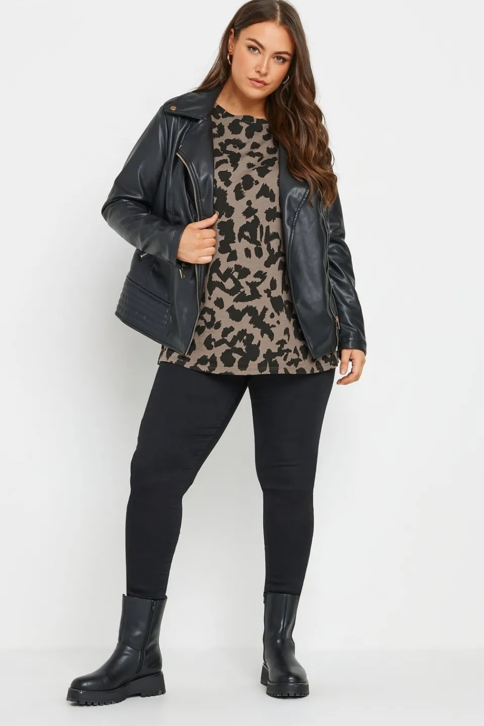 T-Shirts>YOURS Plus Size Brown Leopard Print T-Shirt