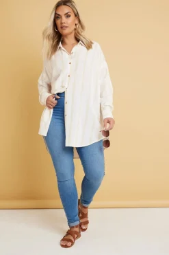 Tops>YOURS Plus Size Natural Brown Stripe Linen Shirt   Curve