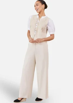 Coats & Jackets>Yumi Beige Knitted Tie Front Waistcoat With Floral Details