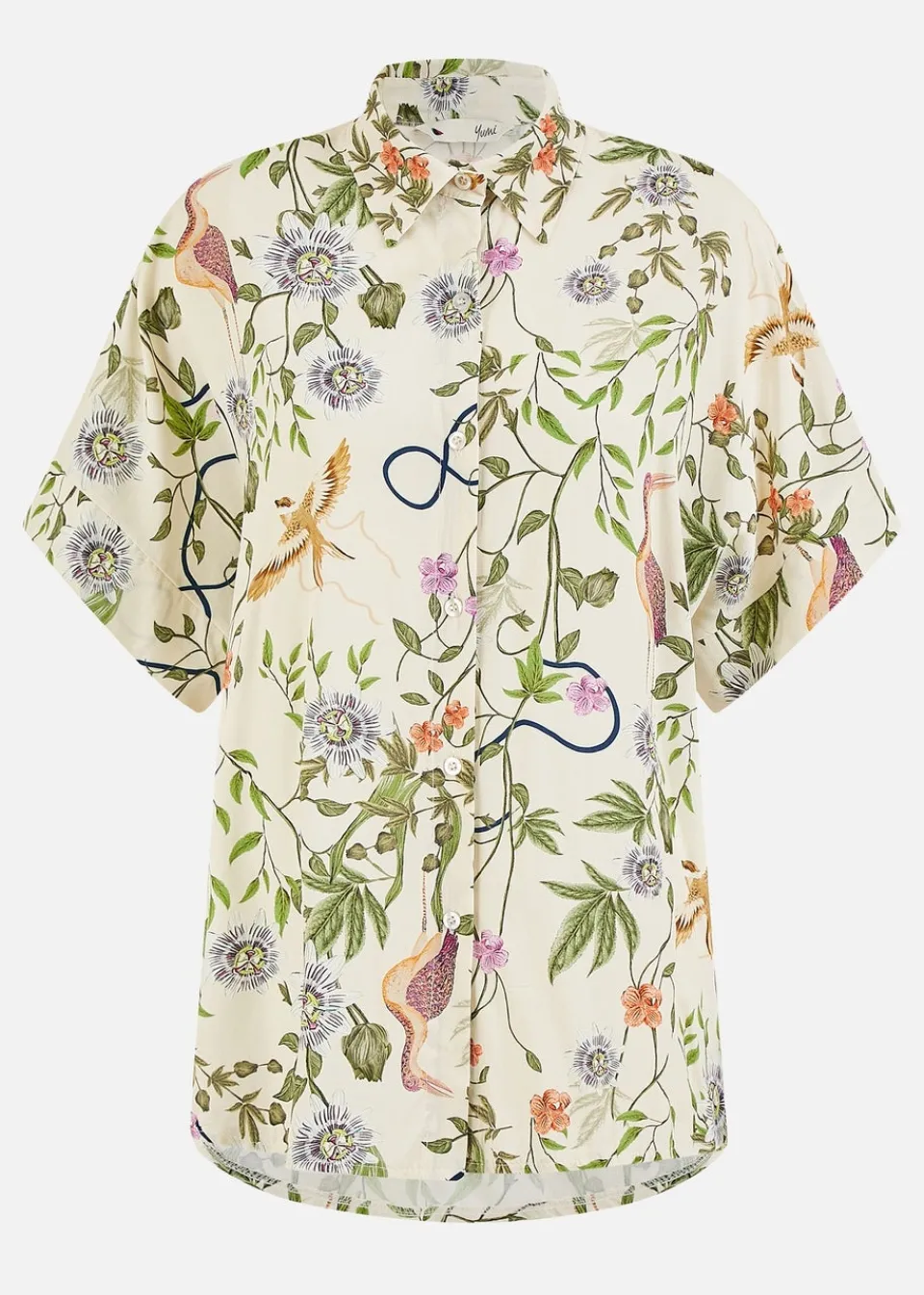 Tops>Yumi Beige Relaxed Fit Shirt With Botanical Print