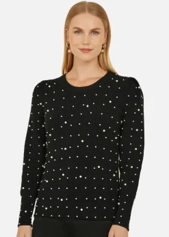 Knitwear>Yumi Black All Over Pearl Knitted Jumper