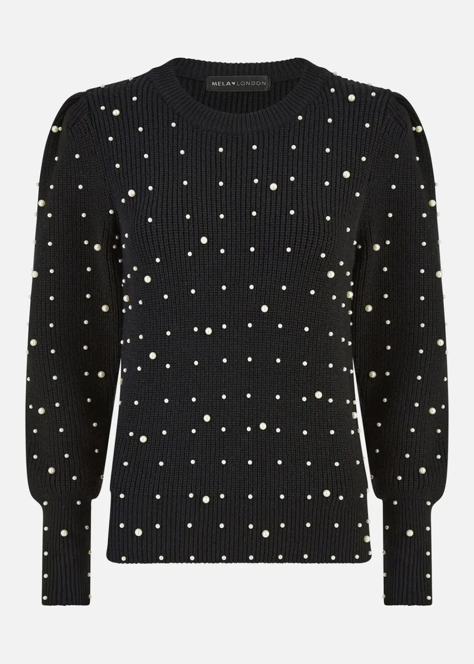 Knitwear>Yumi Black All Over Pearl Knitted Jumper