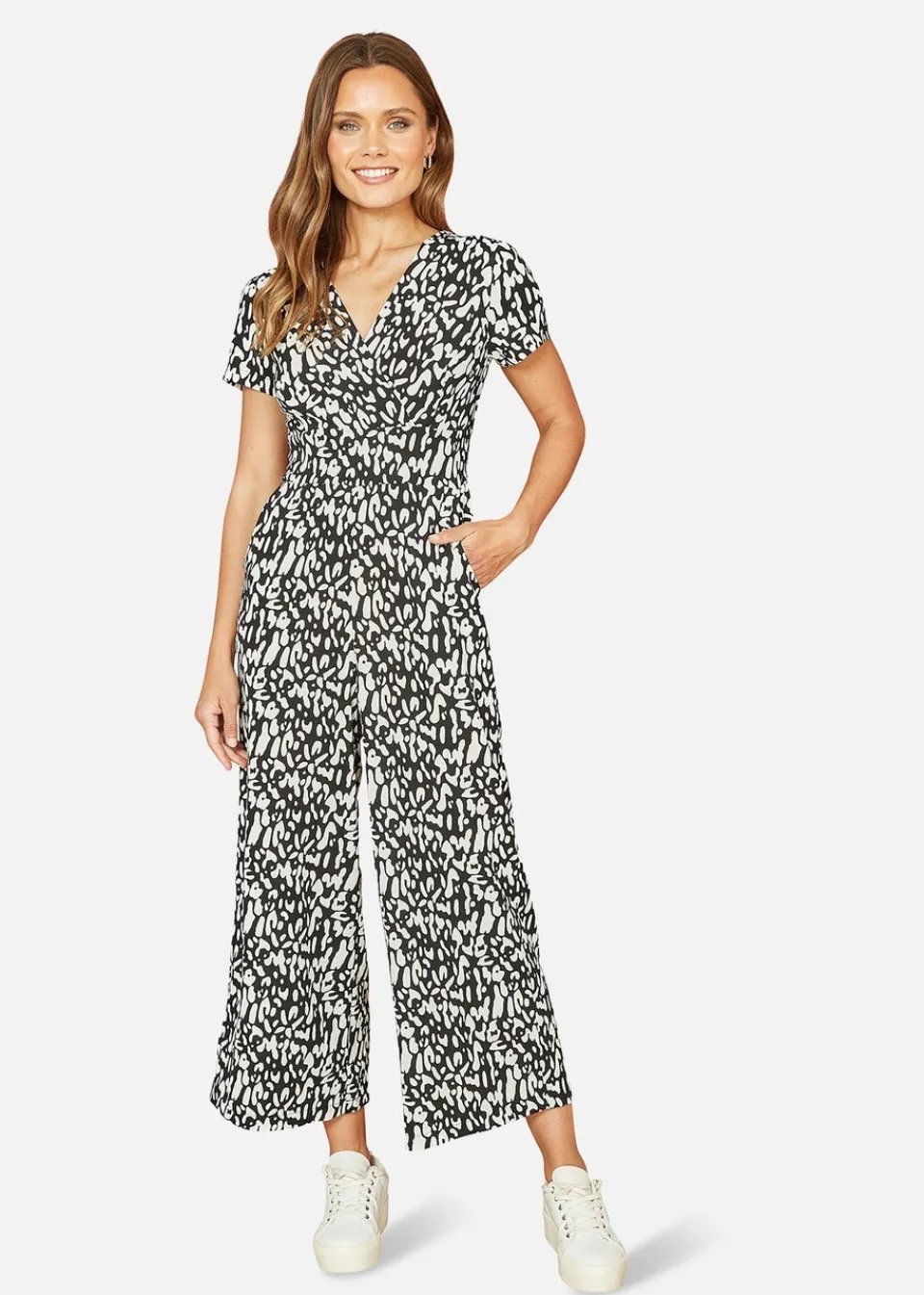Jumpsuits & Playsuits>Yumi Black And White Wrap Over Stretch Jumpsuit
