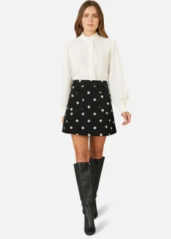 Skirts>Yumi Black Corduroy Embroidered Daisy Mini Skirt