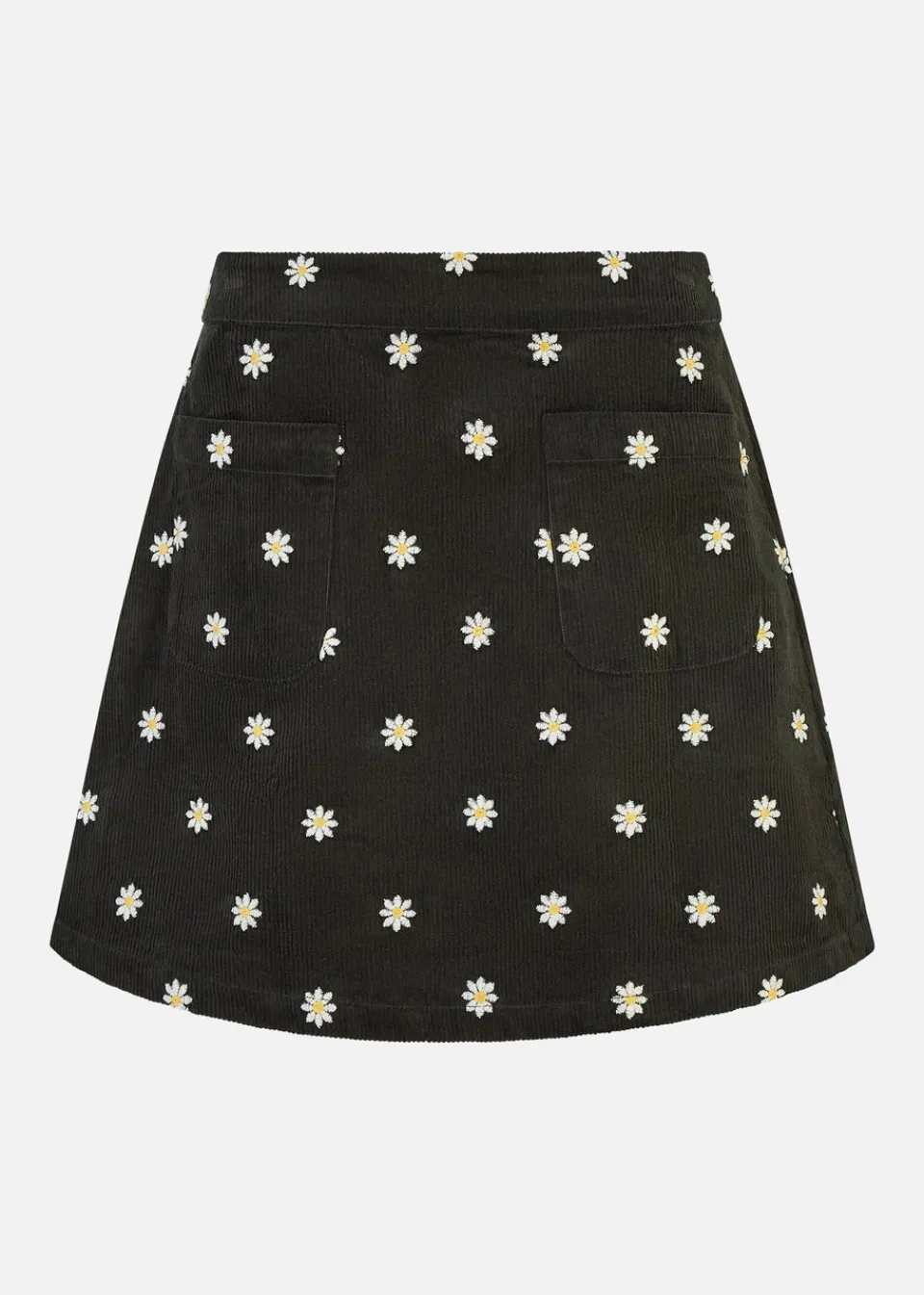 Skirts>Yumi Black Corduroy Embroidered Daisy Mini Skirt