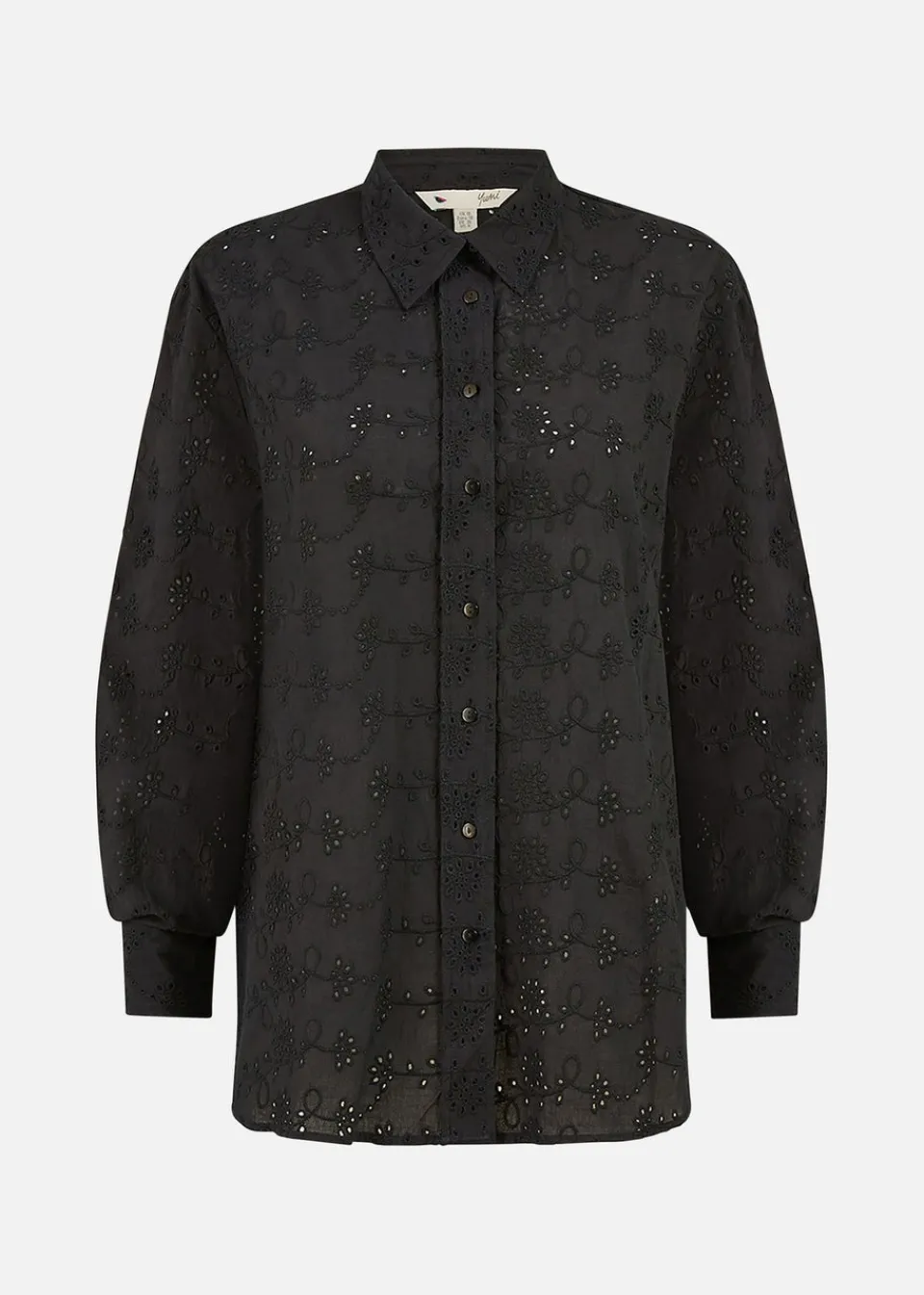 Tops>Yumi Black Cotton Broderie Anglaise Relaxed Shirt