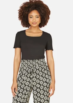 T-Shirts>Yumi Black Cotton Jersey Lettuce Trim T-Shirt