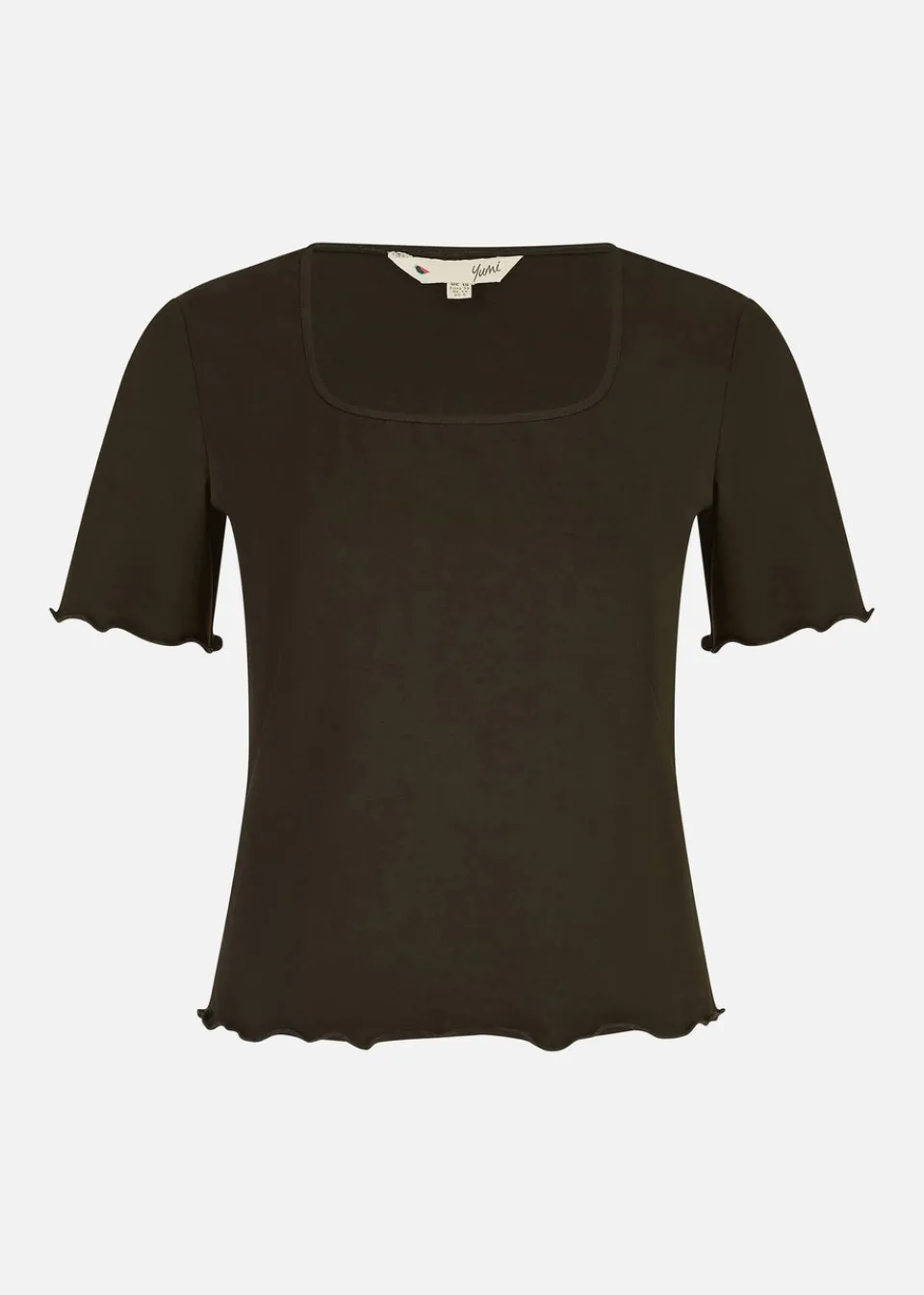 T-Shirts>Yumi Black Cotton Jersey Lettuce Trim T-Shirt