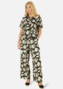 Trousers>Yumi Black Cotton Splash Print Relaxed Fit Trousers