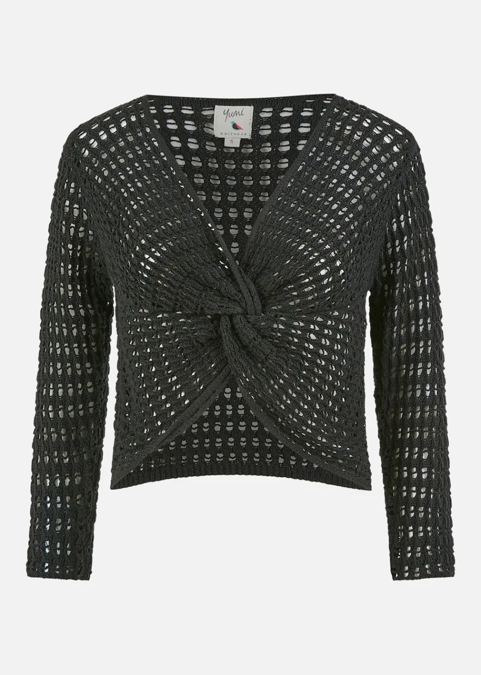 Tops>Yumi Black Crochet Cotton Twisted Bolero Top