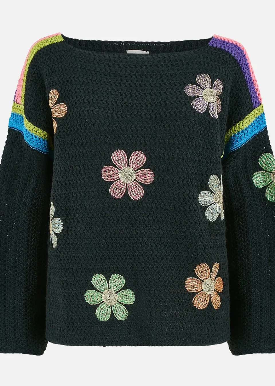 Tops>Yumi Black Crochet Flower Jumper
