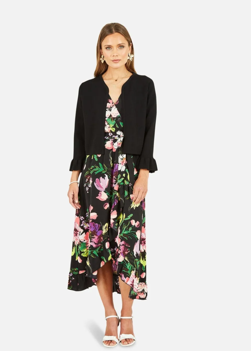 Knitwear>Yumi Black Cropped Cardigan With Bell Sleeves