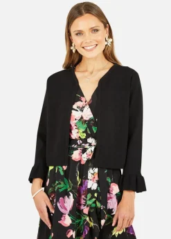 Knitwear>Yumi Black Cropped Cardigan With Bell Sleeves