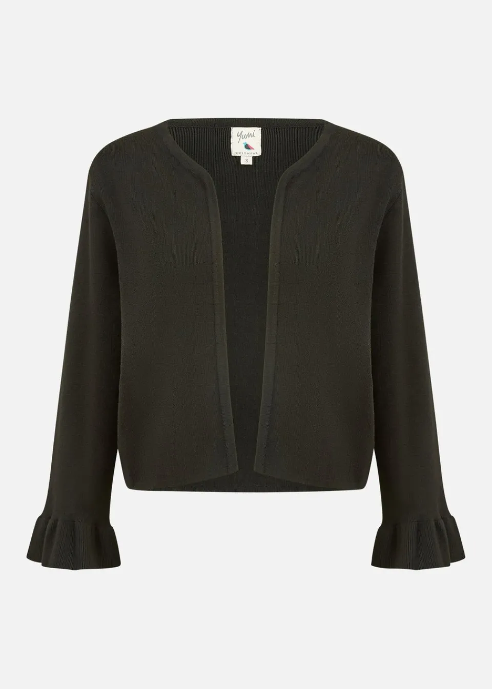 Knitwear>Yumi Black Cropped Cardigan With Bell Sleeves