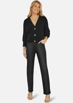 Tops>Yumi Black Daisy Button Knitted Relaxed Fit Cardigan
