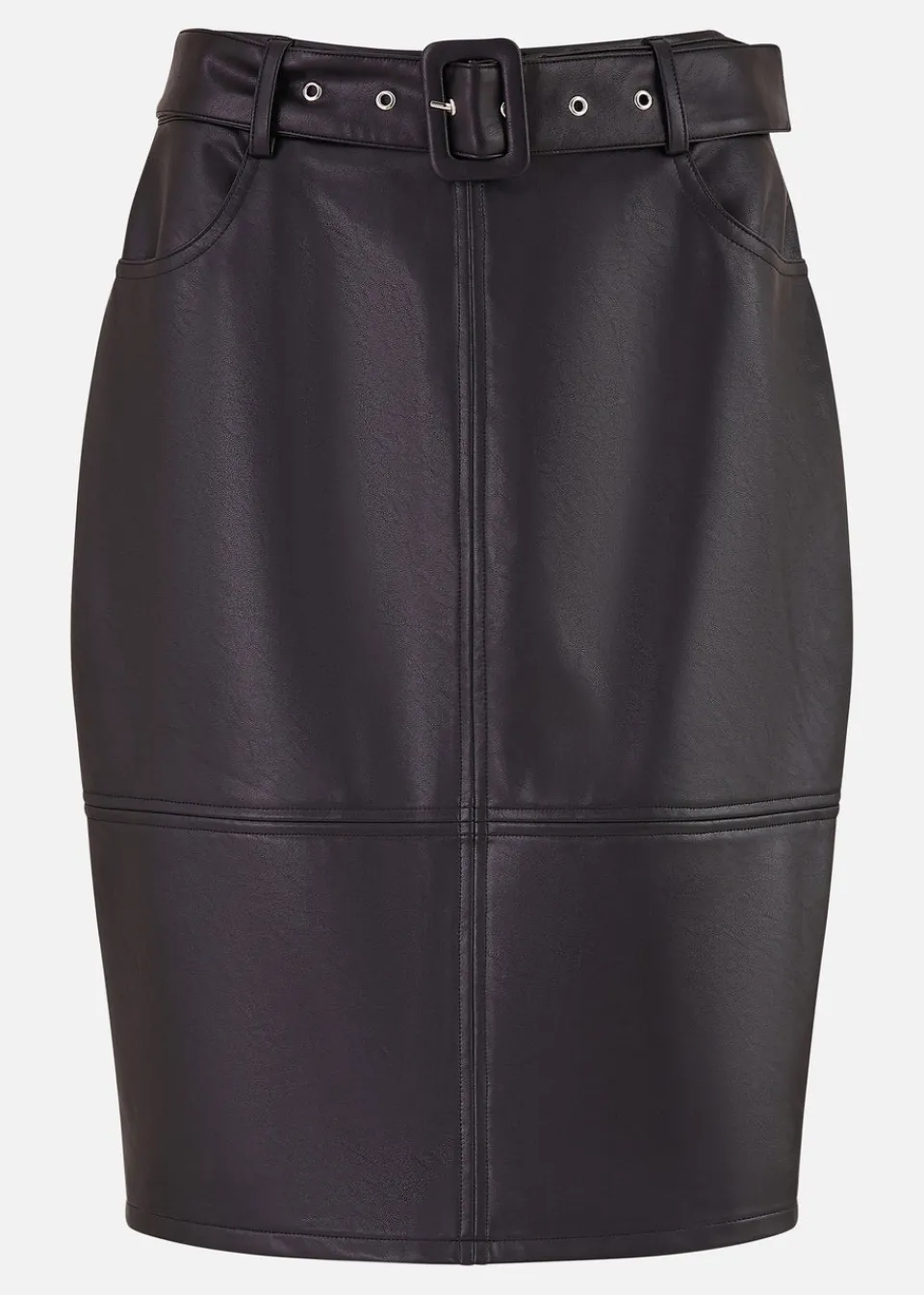 Skirts>Yumi Black Faux Leather Midi Pencil Skirt With Matching Belt
