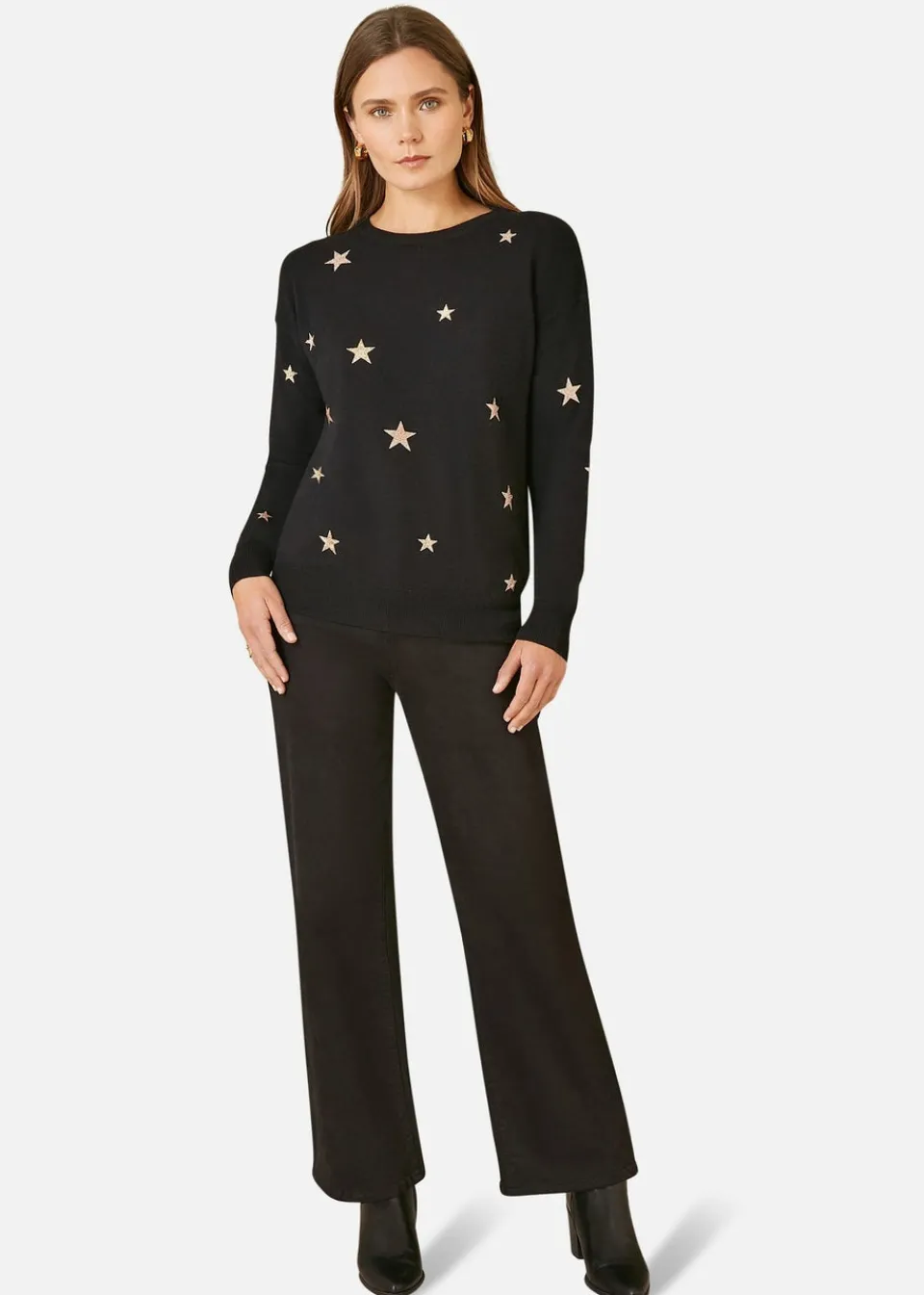 Tops>Yumi Black Gold Foil Star Print Relaxed Fit Jumper
